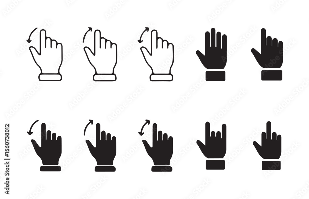 Fototapeta premium Swipe left right icon. Cursor and hand gesture icons set. Gesture Touch symbol. Vector illustration eps 10