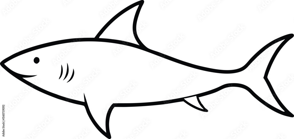 Fototapeta premium Simple illustration of a shark cartoon design drawn in a black and white style