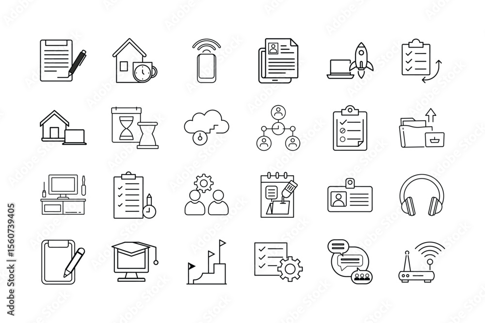 Remote Work Icon Set Home Office Cloud Access Task Management Online Collaboration Productivity Tools and Virtual Communication Symbols Remote Work Icon Set Home Office Cloud Access Task Management Online Collaboration Productivity Tools and Virtual Communication Symbols