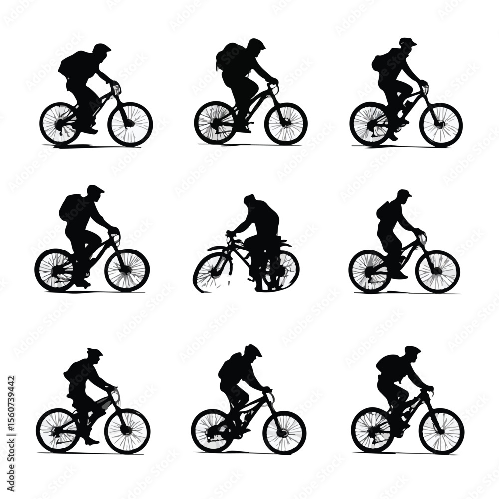 Fototapeta premium biking silhouette set, Black & White silhouette set
