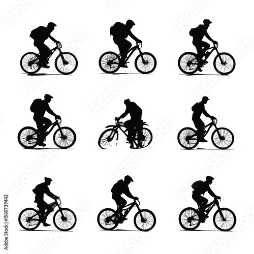 biking silhouette set, Black & White silhouette set