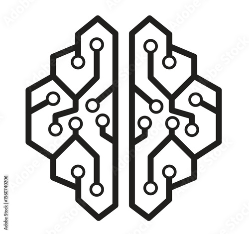 brain vector icon, brain with circuit patterns artificial intelligence and technology