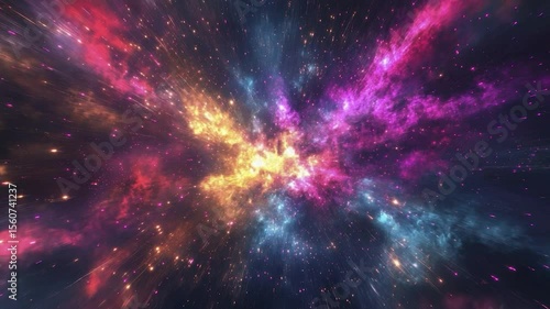 Colorful nebula and starlight explosion in space.