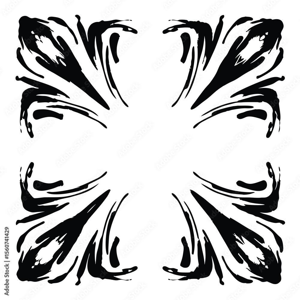 Obraz premium Abstract black ink splash design on white background with transparent elements