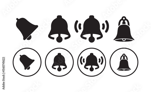 Notification Bell Icon. Mute, Alert, and Message Notification Symbol Set in Black Silhouette. Victor illustration eps 10