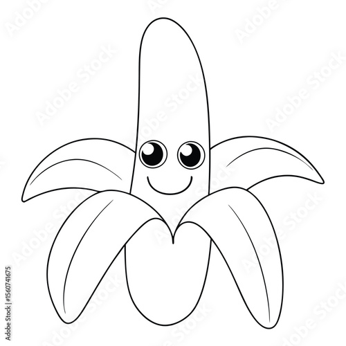 Smiling Cartoon Banana Fruit Outlined Vector Illustration For Coloring Page on a white background.