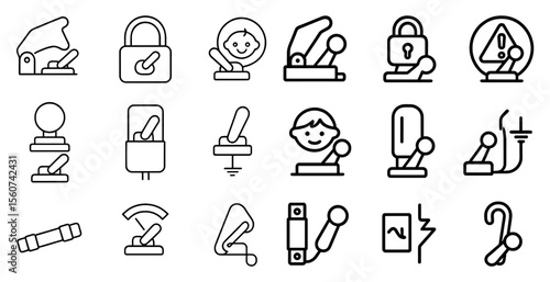Set of icons for a medical device. The icons include a key, a phone, a microphone, a camera, a light switch, a door, a button, a lock, a microphone, a speaker, a microphone, a camera