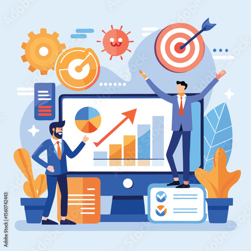 Business team success with charts and targets collaboration