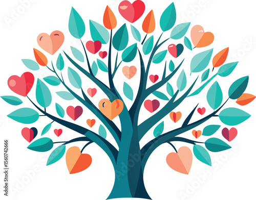 Stylized heart tree silhouette isolated on transparent background