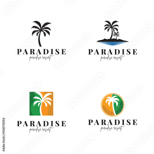 beach resort palm tree logo icon vector illustration template design