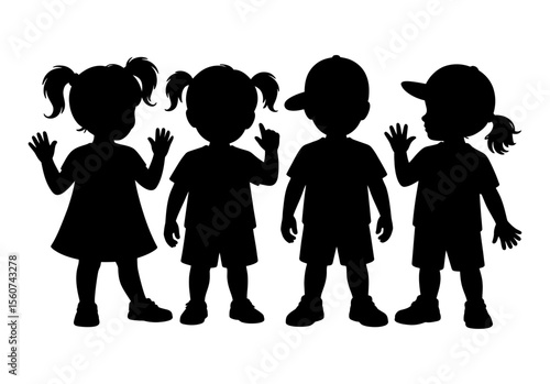 Friendly Children Silhouettes in Playful Interaction