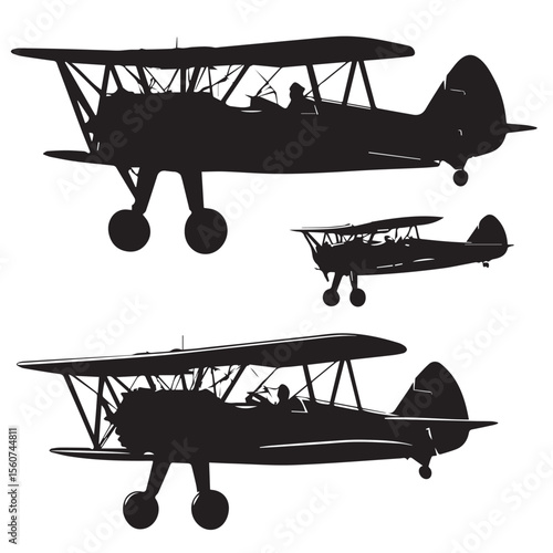 biplane silhouette set, Black & White silhouette set
