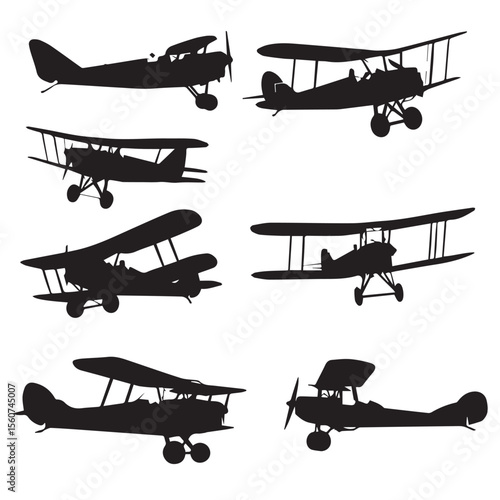biplane silhouette set, Black & White silhouette set