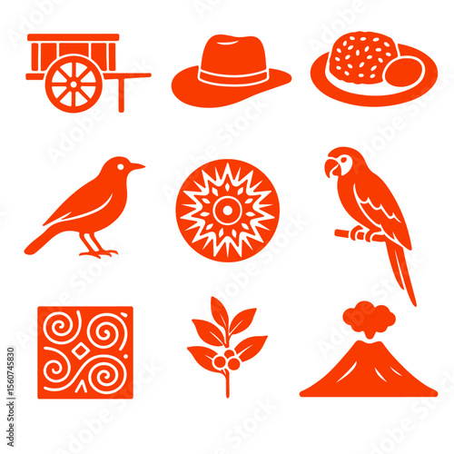 vector isolated red color costa rica traditional cultural symbols
