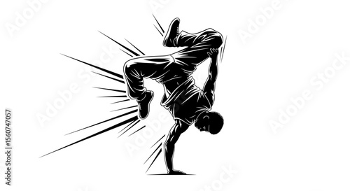 Breakdancer in Motion – Dynamic Black and White Street Dance Art
