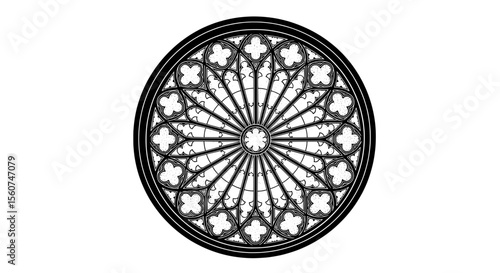 Stained Glass Rose Window – Gothic Cathedral Circular Pattern
