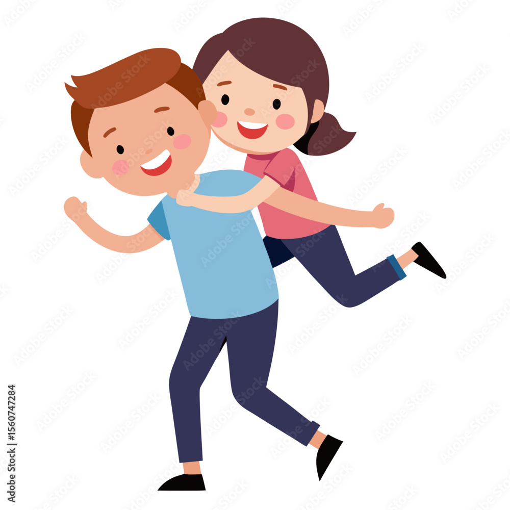 Happy young couple enjoying a piggyback ride with smiles and laughter Happy young couple enjoying a piggyback ride with smiles and laughter