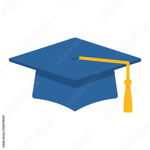 Blue Graduation Mortarboard with Golden Tassel Flat Design Vector Illustration - Academic Success Graphic