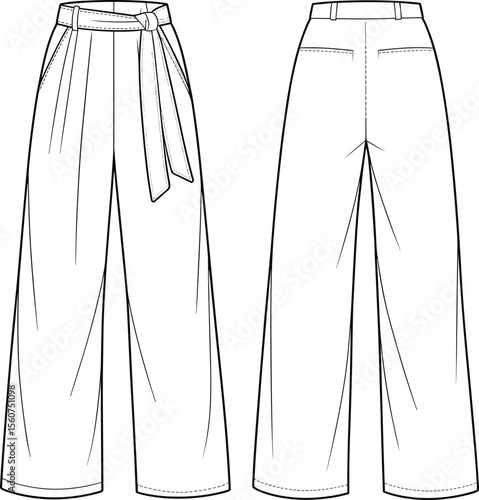 Effortless Chic Women's Wide-Leg Trousers with Tie Waist: Fashionable Flowy Pants for Comfort and Style, Versatile Apparel for Everyday Elegance.