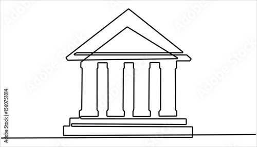 Bank icon in one line continuous drawing vector.  Continuous outline of a theater icon, Bank, bank building, court, building with pro. Bank continuous one line drawing. Government building, museum. 