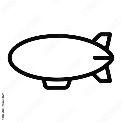 Illustration of a simple black outline of an airship with tail fins and gondola design element