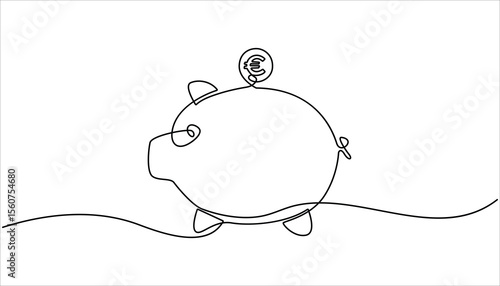 Piggy bank in continuous line art drawing style. Single line drawing illustration of Pink piggy bank. Savings money for the future concept vector art. Saving money concept, sales in linear style.