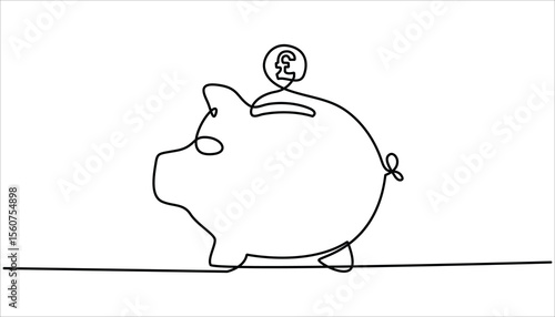 Piggy bank in continuous line art drawing style. Single line drawing illustration of Pink piggy bank. Savings money for the future concept vector art. Saving money concept, sales in linear style.