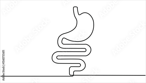 Stomach continuous one line drawing illustration. Single line drawing stomach icon. single line of stomach drawing. illustration of stomachache concept. 
