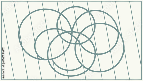 Overlapping circles design with diagonal lines background abstract geometric vector illustration graphic element