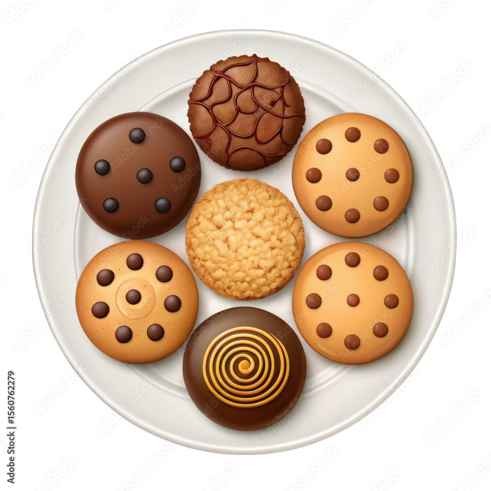 Fototapeta premium Assortment of delicious cookies on a white plate isolated on transparent background