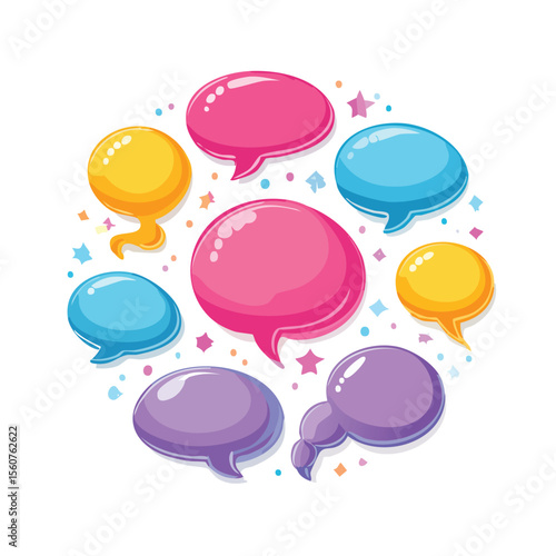 A vibrant and colorful arrangement of speech bubbles in a playful and communicative design suitable for diverse visual projects.