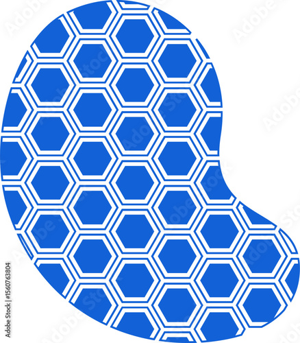 Irregular and geometric polygonal figures combined in a detailed layered arrangement with bold contour lines.