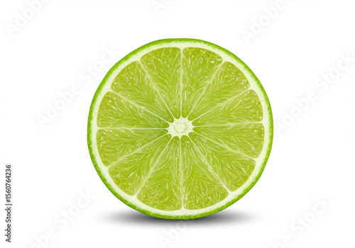 Perfectly Sliced Green Lime Half on White Background