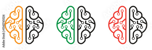 brain vector icon, brain with circuit patterns artificial intelligence and technology