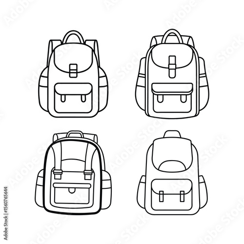 A set of adventure backpack line art vector art illustration