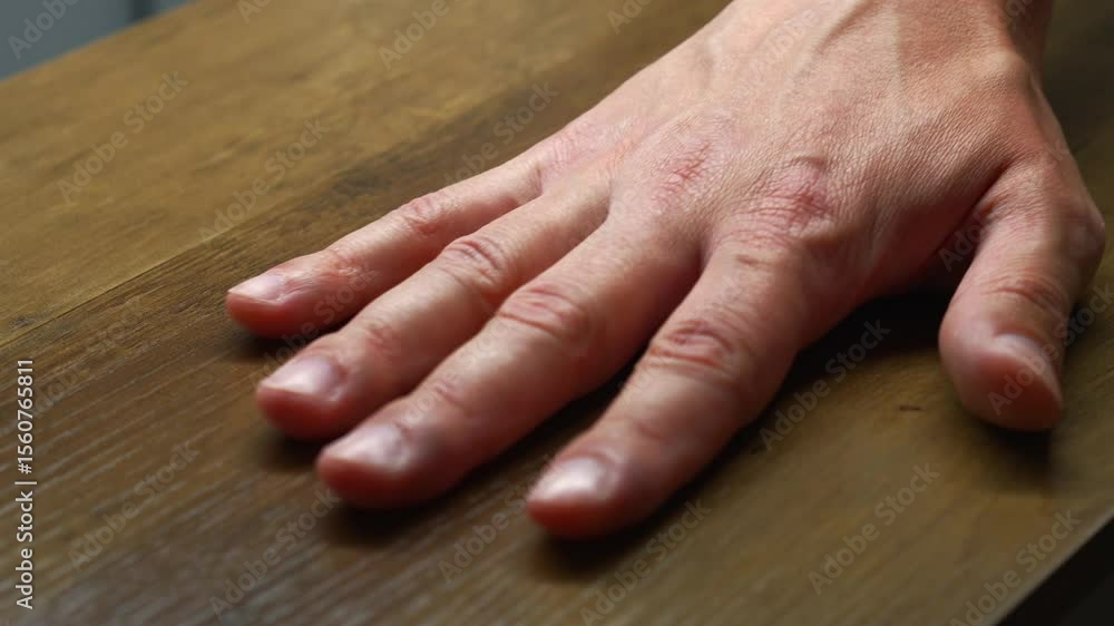 Man touching brown wooden furniture in the room.
Hand on wooden table.
Wooden shelf and man's hand Man touching brown wooden furniture in the room.
Hand on wooden table.
Wooden shelf and man's hand