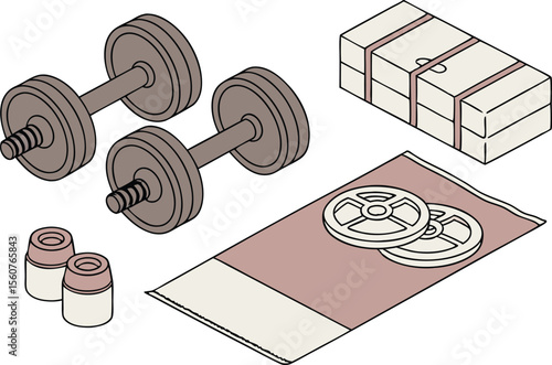Weightlifting Gym Illustration Set Featuring Fitness Equipment and Workout Activities. Strong and Clean Weightlifting Gym Scene with Bodybuilders and Gym Environment. Flat Style Weightlifting Gym