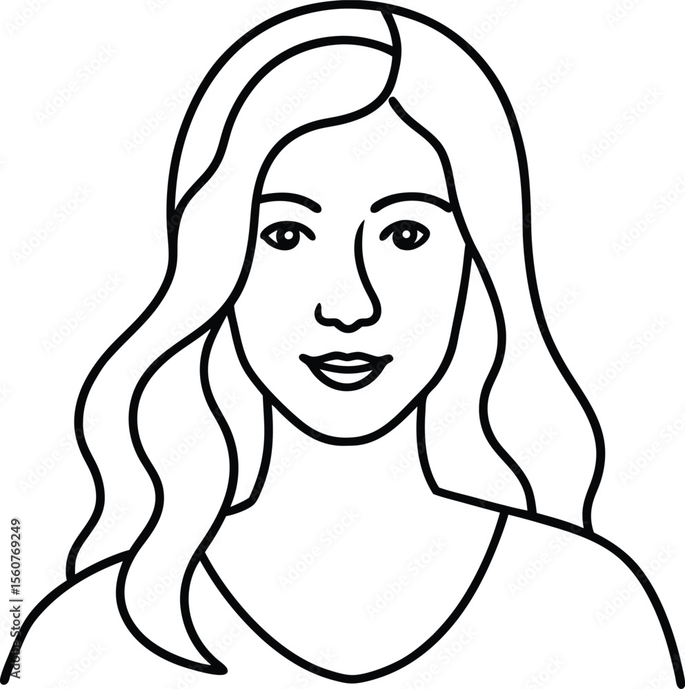 Minimalist Black and White Line Art Portrait of a Smiling Woman Minimalist Black and White Line Art Portrait of a Smiling Woman