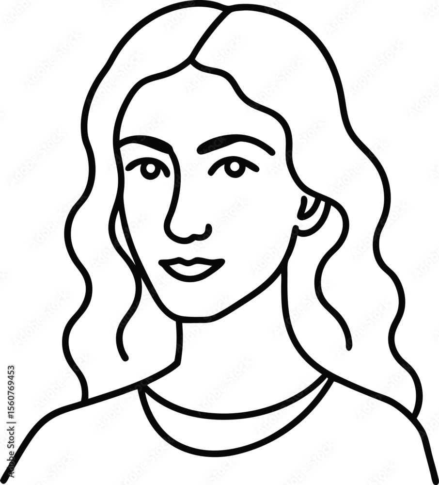 Minimalist Black and White Line Art Portrait of a Smiling Woman Minimalist Black and White Line Art Portrait of a Smiling Woman