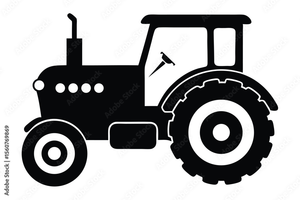 Obraz premium Silhouette Illustration of a Vintage Tractor with Cabin and Circular Headlights Design