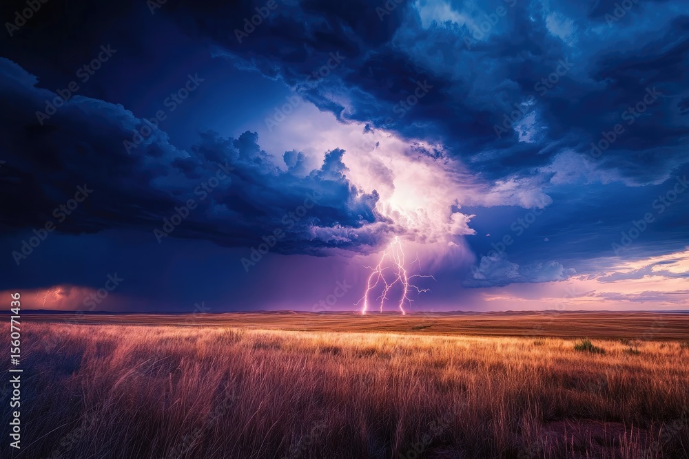 Fototapeta premium Dramatic lightning storm over a golden field (2)