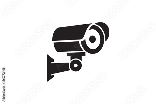 A cc tv camera  silhouette with a simple, understated design set against a white background Simple