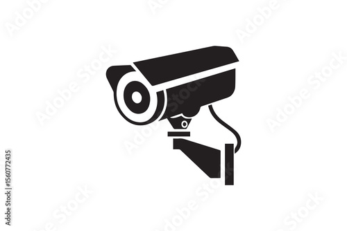 A cc tv camera silhouette with a simple, understated design set against a white background Simple