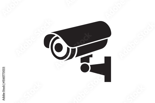 A cc tv camera silhouette with a simple, understated design set against a white background Simple