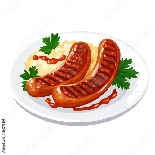 2D flat vector illustration of a Bangers And Mash in icon style, isolated on white background
