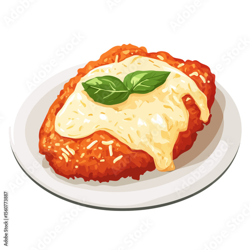 Chicken Parmigiana, flat style 2D vector image, isolated on a white background