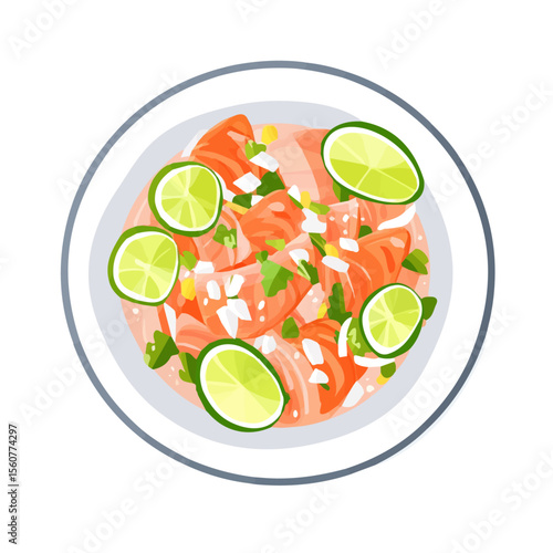 Minimal flat vector of a Ceviche, 2D icon-style illustration on white background