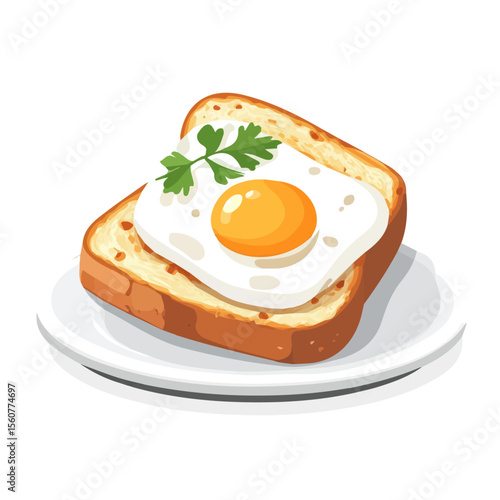 2D flat vector illustration of a Croque Madame in icon style, isolated on white background