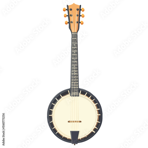 Flat 2D Banjo illustration, vector graphic in icon style, on white background