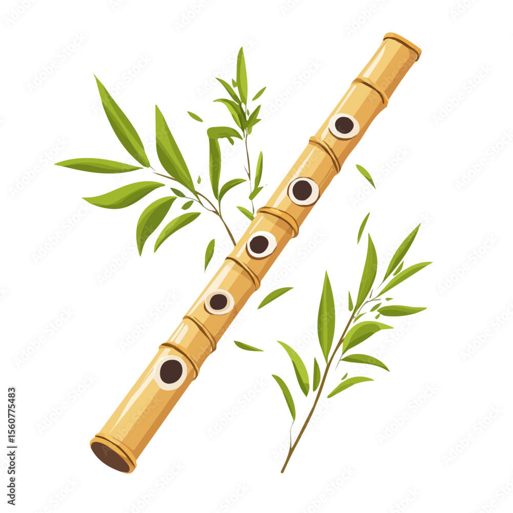 Fototapeta premium Bamboo Flute, flat style 2D vector image, isolated on a white background